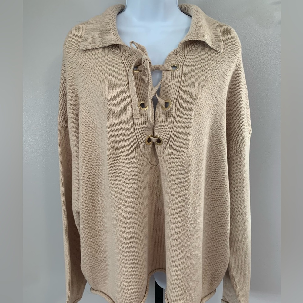 NWT Maurices Tan Lace-Up V-Neck Sweater